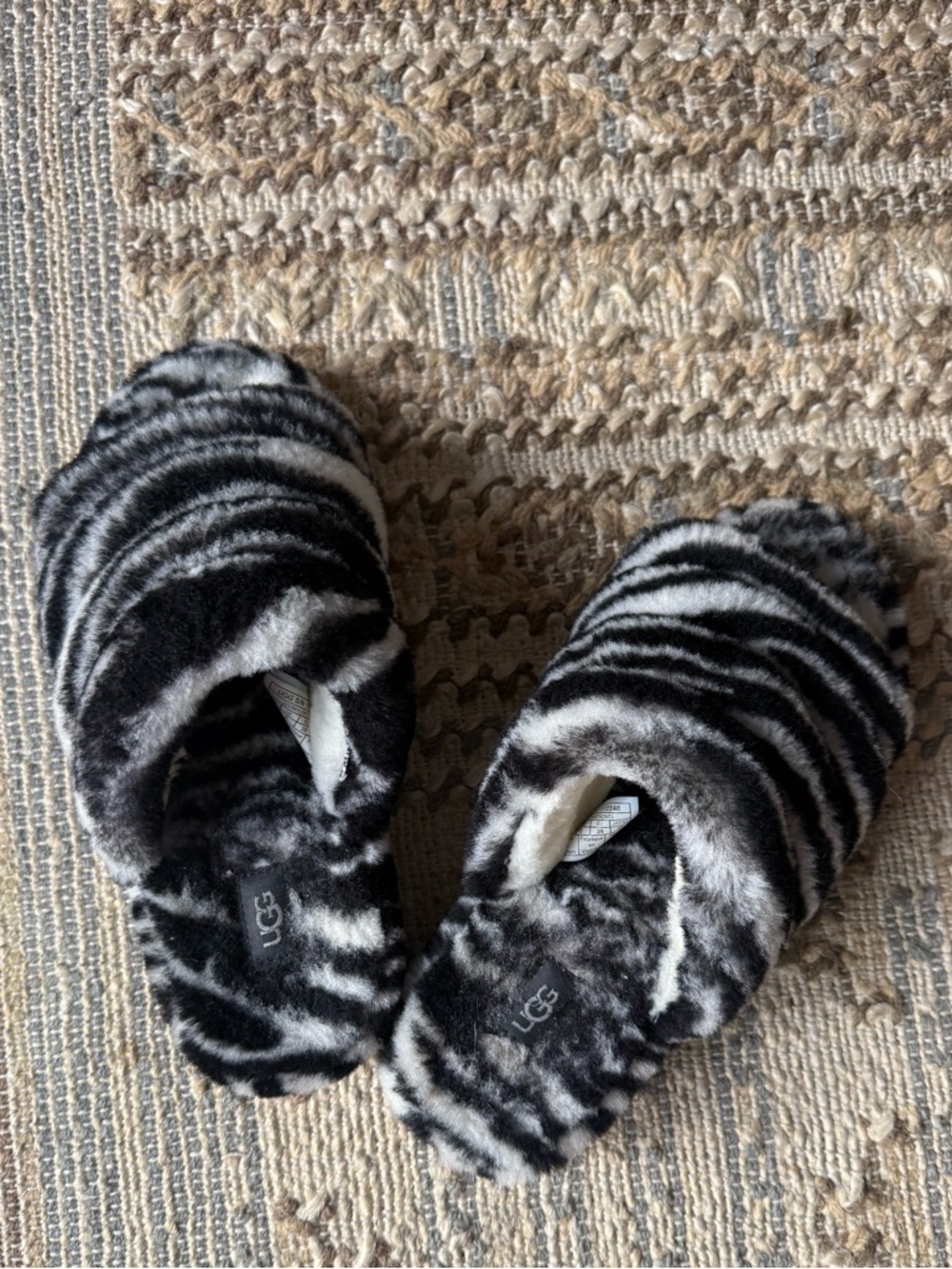 UGG Faux Fur Zebra Print Slide Slippers - Picture 4 of 8